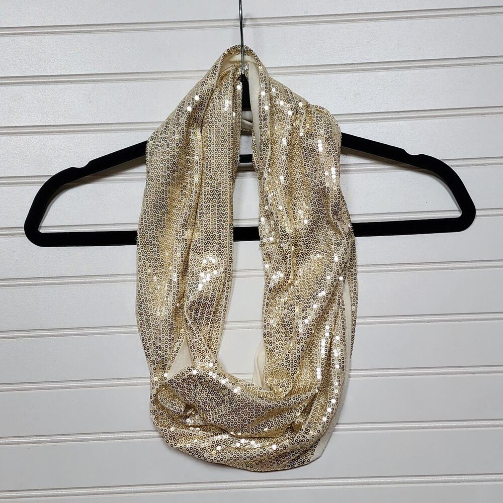 Express Women's Metallic Gold & Cream Sequin Infinity Neck Scarf One Size